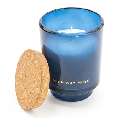 Candlelight Home 10.5CM GLASS CANDLEHOLDER WITH CORK LID - BLUE - 5% CABIN IN THE WOODS (EAM14767/00)