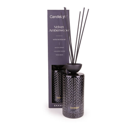 Candlelight Home 1000ml Reed Diffuser 1000ml Reed Diffuser Embossed - Velvet Amberwood 2pk