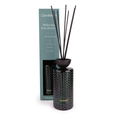 Candlelight Home 1000ml Reed Diffuser Embossed - Relaxing Eucalyptus 2pk