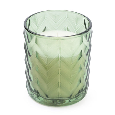 Candlelight Home 10CM ZIG ZAG CUT GLASS CANDLE HOLDER - GREEN - 5% MEDITERRANEAN LEMON GROVE SCENT (EAM14751/00)