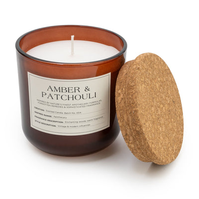 Candlelight Home 11CM GLASS JAR WAX FILLED POT WITH CORK LID AMBER & PATCHOULI - 5% JAPANESE INCENSE & AMBER SCENT (3017-3619)