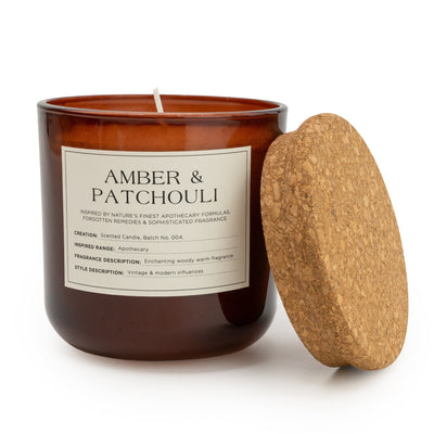 Candlelight Home 11CM GLASS JAR WAX FILLED POT WITH CORK LID AMBER & PATCHOULI - 5% JAPANESE INCENSE & AMBER SCENT (3017-3619)