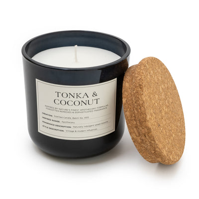 Candlelight Home 11CM GLASS JAR WAX FILLED POT WITH CORK LID TONKA & COCONUT - 5% COCO BUTTER SCENT (3018-8853)