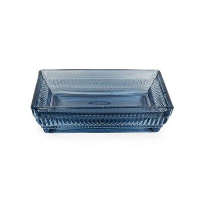 Candlelight Home 13.5CM SOAP DISH RIDGED GLASS - BLUE