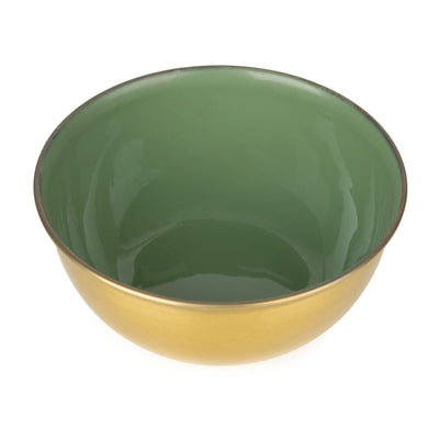 Candlelight Home 14CM MEDIUM ROUND BOWL METAL & ENAMEL - OLIVE GREEN (PANTONE NUMBER 5615C)