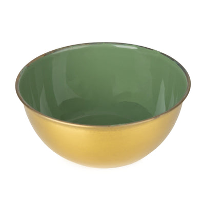 Candlelight Home 14CM MEDIUM ROUND BOWL METAL & ENAMEL - OLIVE GREEN (PANTONE NUMBER 5615C)