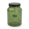 Candlelight Home 15.5CM GLASS STORAGE JAR 'TEA' - GREEN/BLACK