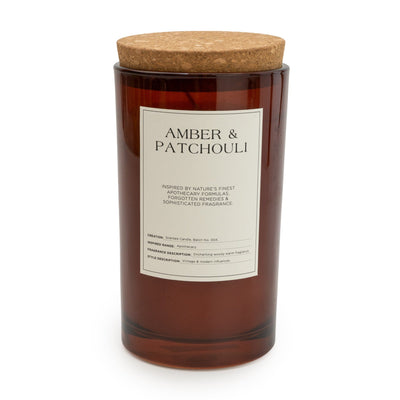 Candlelight Home 15CM LARGE GLASS CANDLE WITH CORK LID AMBER & PATCHOULI - 5% JAPANESE INCENSE & AMBER SCENT (3017-3619)