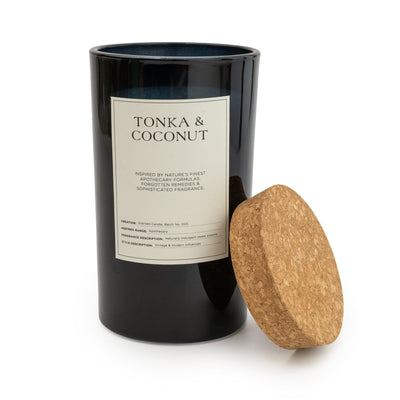 Candlelight Home 15CM LARGE GLASS CANDLE WITH CORK LID TONKA & COCONUT - 5% COCO BUTTER SCENT (3018-8853)