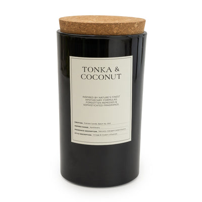 Candlelight Home 15CM LARGE GLASS CANDLE WITH CORK LID TONKA & COCONUT - 5% COCO BUTTER SCENT (3018-8853)