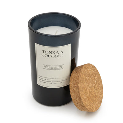 Candlelight Home 15CM LARGE GLASS CANDLE WITH CORK LID TONKA & COCONUT - 5% COCO BUTTER SCENT (3018-8853)
