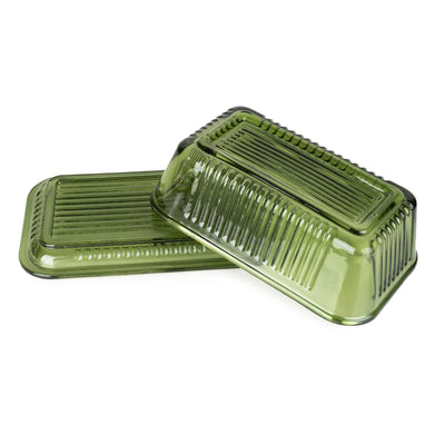 Candlelight Home 16CM RIDGED GLASS BUTTER DISH - GREEN