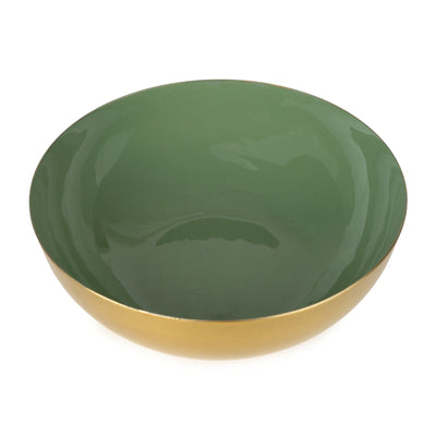 Candlelight Home 20CM LARGE ROUND BOWL METAL & ENAMEL - OLIVE GREEN (PANTONE NUMBER 5615C)
