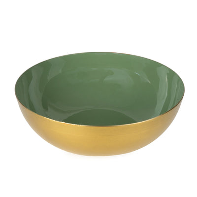 Candlelight Home 20CM LARGE ROUND BOWL METAL & ENAMEL - OLIVE GREEN (PANTONE NUMBER 5615C)