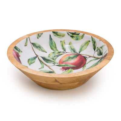 Candlelight Home 24CM ROUND DISH WITH ENAMEL INLAY POMEGRANATE - WHITE