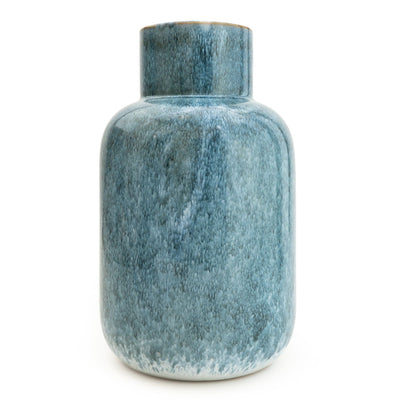 Candlelight Home 25.2CM SHORT NECK BOTTLE VASE REACTIVE GLAZE BLUE