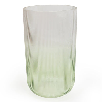 Candlelight Home 26CM RIDGED GLASS VASE TWO TONE - CLEAR/GREEN