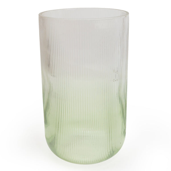Two Tone Clear & Green Ridged Glass Vase 26cm 1PK - Candlelight Home