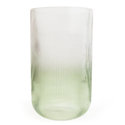 Candlelight Home 26CM RIDGED GLASS VASE TWO TONE - CLEAR/GREEN