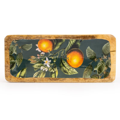 Candlelight Home 30.5CM RECTANGULAR DISH WITH ENAMEL INLAY ORANGE BLOSSOM - GREEN