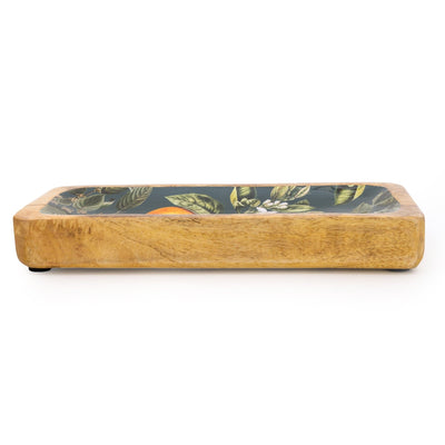 Candlelight Home 30.5CM RECTANGULAR DISH WITH ENAMEL INLAY ORANGE BLOSSOM - GREEN