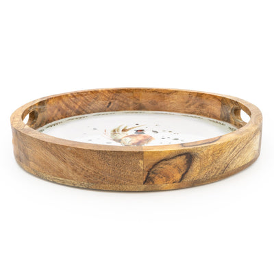 Candlelight Home 30CM ROUND MANGO WOOD TRAY WITH ENAMEL PRINT - PHEASANT