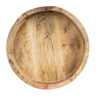 Candlelight Home 30CM ROUND TRAY PLAIN MANGO WOOD- NATURAL FINISH