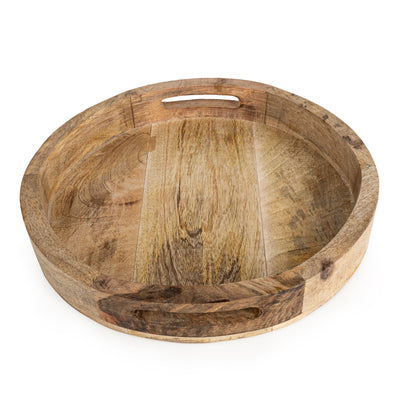 Candlelight Home 30CM ROUND TRAY PLAIN MANGO WOOD- NATURAL FINISH