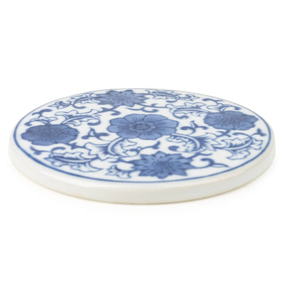 Candlelight Home 4" ROUND COASTER - BLUE/WHITE