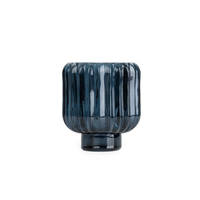 Candlelight Home 6.5X9.5CM RIDGED GLASS 2 WAY CANDLEHOLDER - BLUE