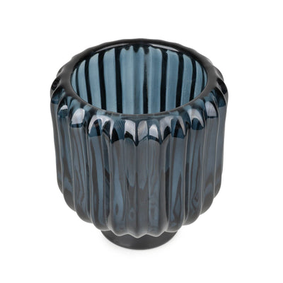 Candlelight Home 6.5X9.5CM RIDGED GLASS 2 WAY CANDLEHOLDER - BLUE