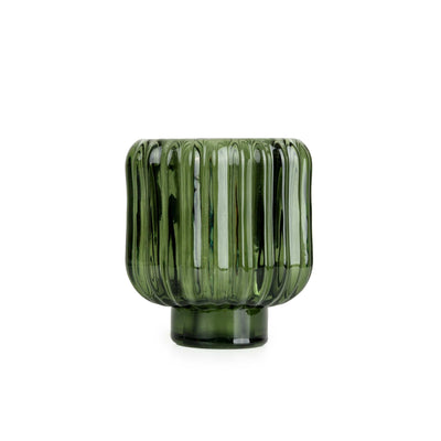 Candlelight Home 6.5X9.5CM RIDGED GLASS 2 WAY CANDLEHOLDER - GREEN