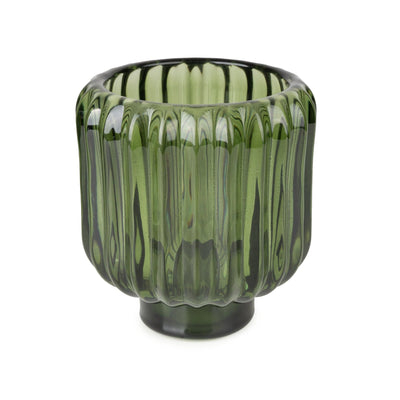 Candlelight Home 6.5X9.5CM RIDGED GLASS 2 WAY CANDLEHOLDER - GREEN