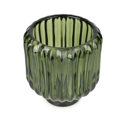 Candlelight Home 6.5X9.5CM RIDGED GLASS 2 WAY CANDLEHOLDER - GREEN