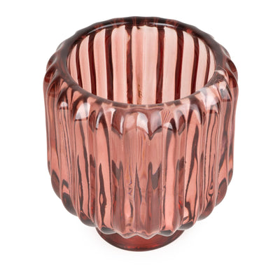 Candlelight Home 6.5X9.5CM RIDGED GLASS 2 WAY CANDLEHOLDER - PLUM (PANTONE NUMBER 506C)