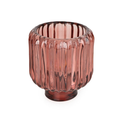 Candlelight Home 6.5X9.5CM RIDGED GLASS 2 WAY CANDLEHOLDER - PLUM (PANTONE NUMBER 506C)