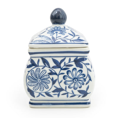 Candlelight Home 7” SMALL SQUARE GINGER JAR – BLUE/WHITE DESIGN