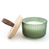 Candlelight Home 9CM RIDGED GLASS CANDLE WITH WOODEN LID - GREEN (PANTONE NO 5615C) - 5% SICILIAN BASIL & WILD LEMON SCENT (3017-3622)