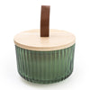Candlelight Home 9CM RIDGED GLASS CANDLE WITH WOODEN LID - GREEN (PANTONE NO 5615C) - 5% SICILIAN BASIL & WILD LEMON SCENT (3017-3622)