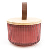 Candlelight Home 9CM RIDGED GLASS CANDLE WITH WOODEN LID - RED (PANTONE NO 7637C) – 5% POMEGRANATE & CASSIS SCENT (EAM14764/00)