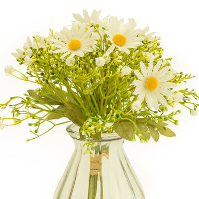 Candlelight Home Artificial Flora Daisy & Gyposophila Floral Arrangement in Clear Vase 2PK