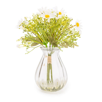 Candlelight Home Artificial Flora DAISY & GYPOSOPHILA IN GLASS VASE (5 STEMS)