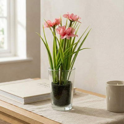 Candlelight Home Artificial Plants 19cm Transvaal Daisy in Glass Vase 6pk