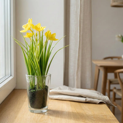 Candlelight Home Artificial Plants 20cm Daffodils in Glass Vase 6pk