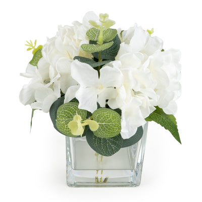 Candlelight Home Artificial Plants & Flowers 17cm White Hydrangea in Square Vase 6pk