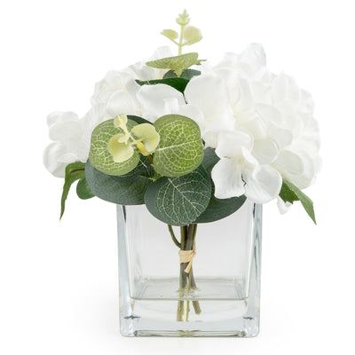 Candlelight Home Artificial Plants & Flowers 17cm White Hydrangea in Square Vase 6pk