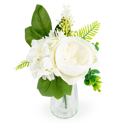 Candlelight Home Artificial Plants & Flowers 25cm White Roses in Glass Vase 6pk
