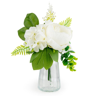 Candlelight Home Artificial Plants & Flowers 25cm White Roses in Glass Vase 6pk