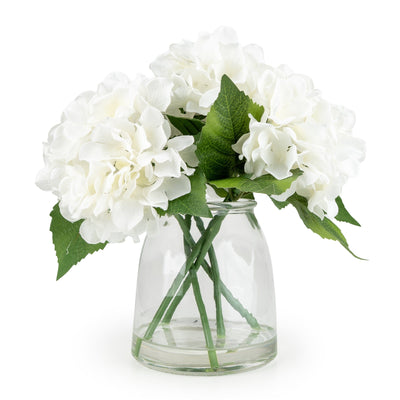 Candlelight Home Artificial Plants & Flowers 27cm White Hydrangeas in Glass Vase 6pk