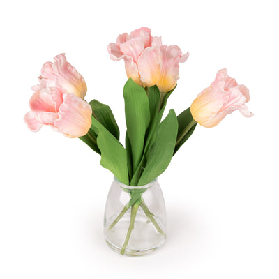 Candlelight Home Artificial Plants & Flowers Artificial Pink Soft Touch Tulips in Glass Vase 6PK